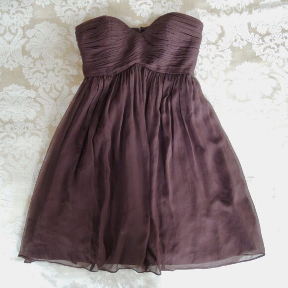 Donna Morgan "Morgan" Brown Strapless Silk Chiffon Dress 8 - Picture 5 of 12